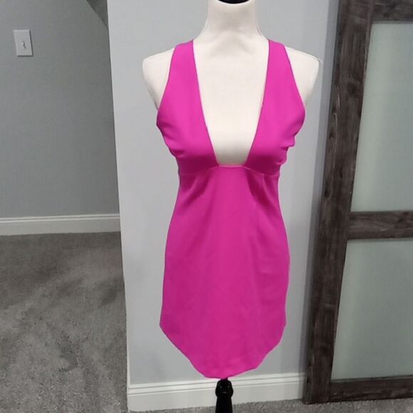 French Connection Criss Cross V Neck Mini Dress In Color Wild Rose Size 6 NWT - Picture 1 of 2